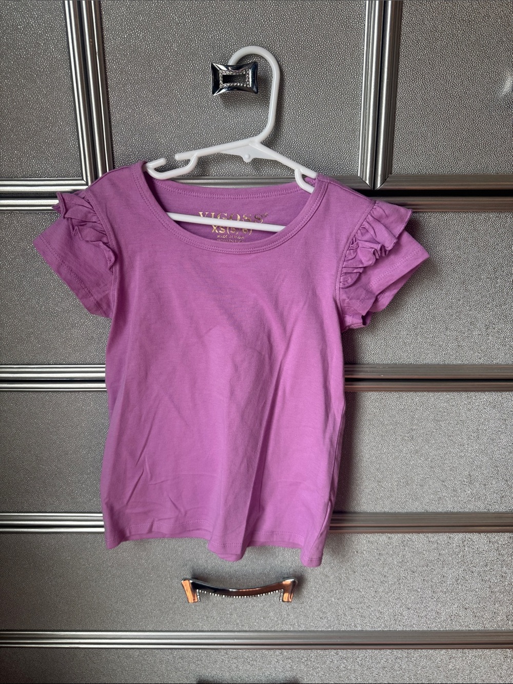 Vigoss Purple Ruffle Sleeve Short Sleeve Tee